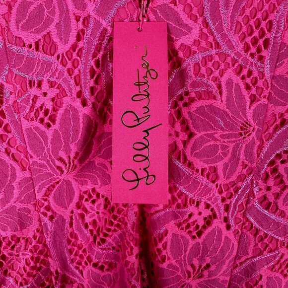 NWT $278 Lilly Pulitzer Allyson Dress Hot Pink Lace Floral Overlay Size 4 - Picture 11 of 17